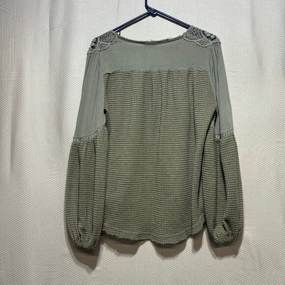 Miss Me Small Olive Green Sage Crochet Lace Boho Peasant Top Bell Sleeve - Picture 8 of 8